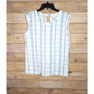 Two by Vince Camuto Women Shirt Small White Blue Black Plaid Sleeveless